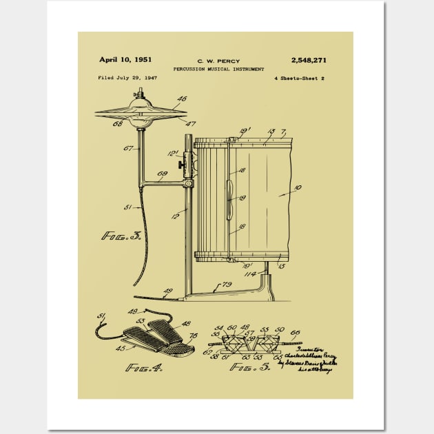 Drum Instructor Gift - Drum Kit Patent Art 1951 Wall Art by MadebyDesign